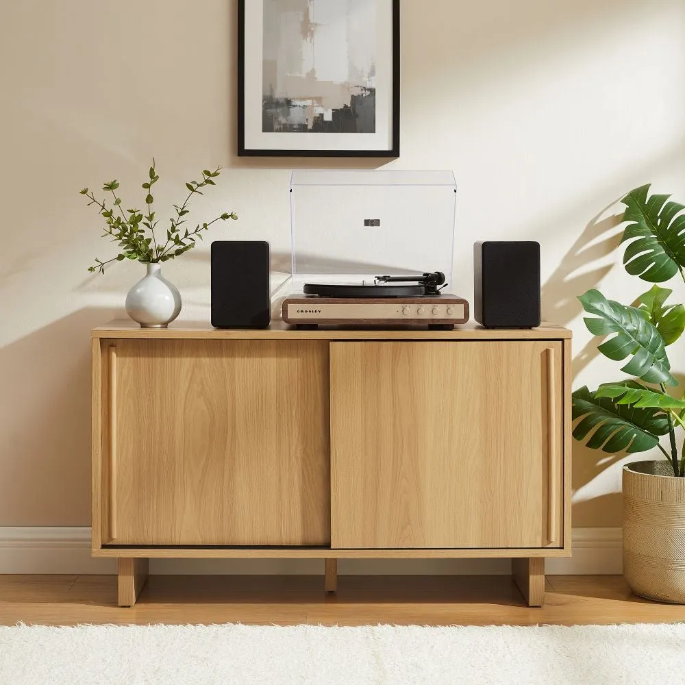 Crosley Gemma skivspelarmöbel White Oak med vinylförvaring
