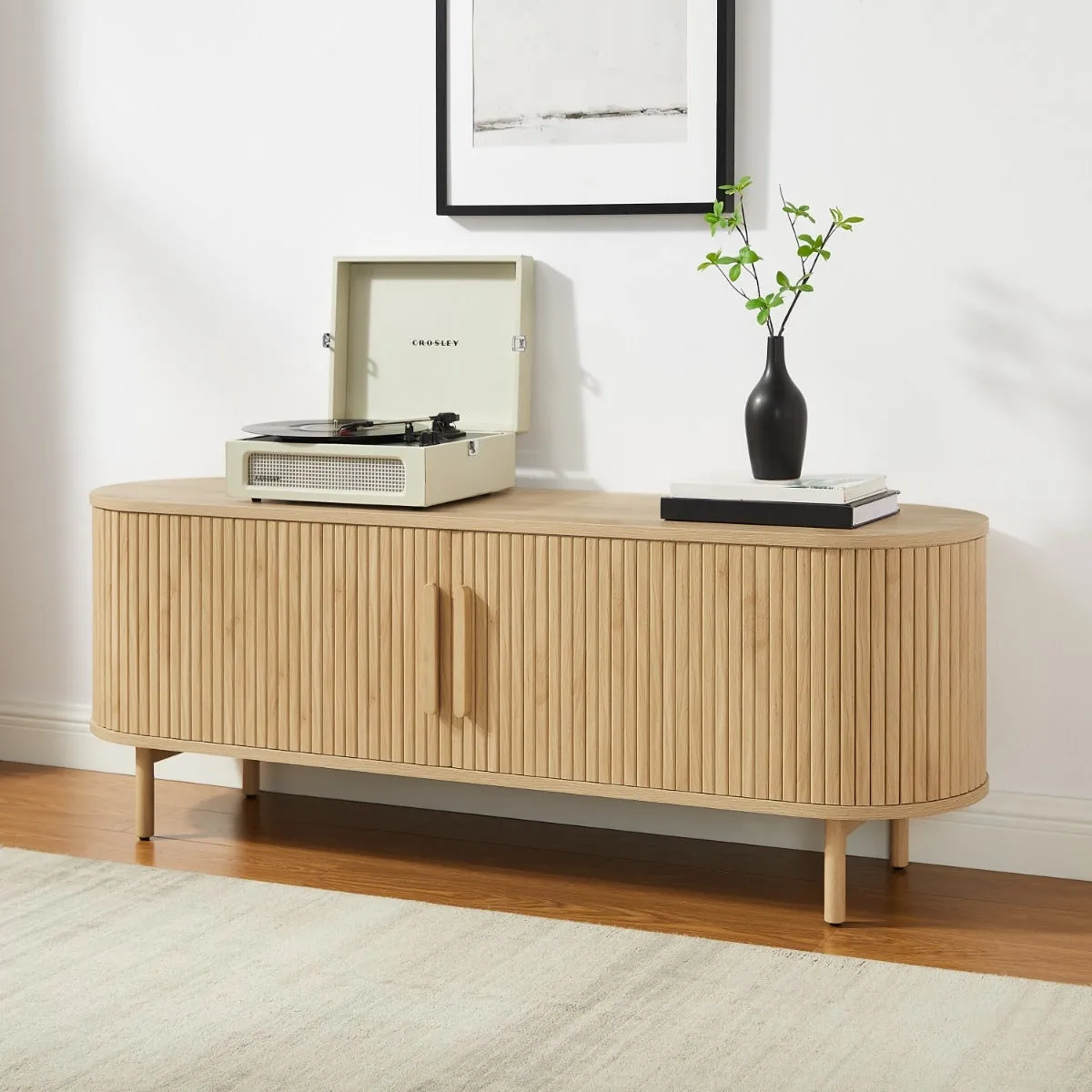 Crosley Ambrose mediabänk vinylförvaring ask