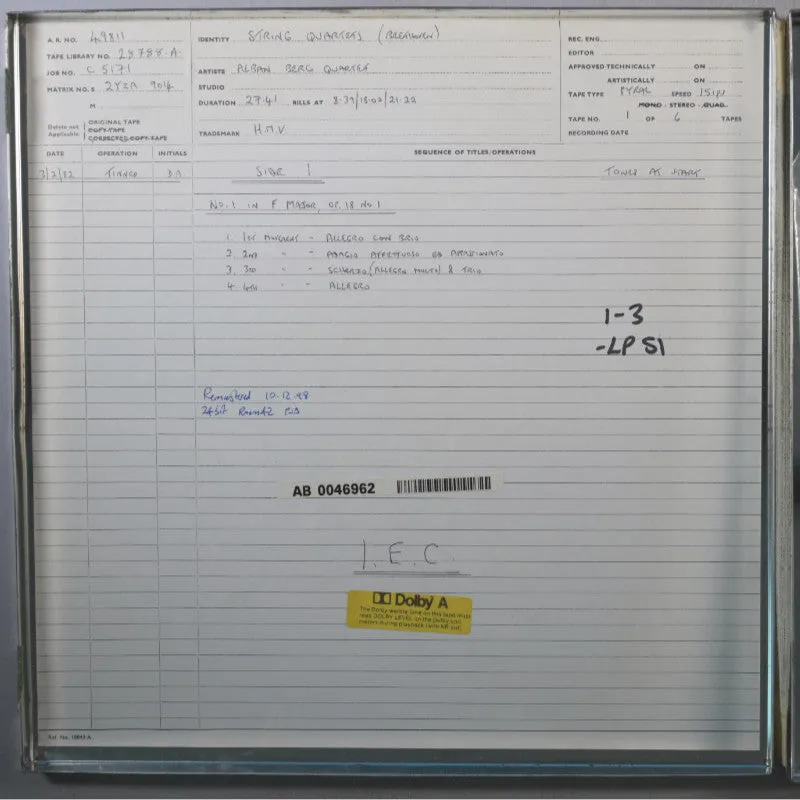 Revox Alban Berg Quartett Beethoven masterband Studio Master