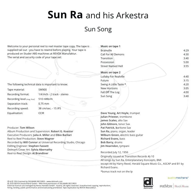 Revox Sun Song masterband standard master CCIR