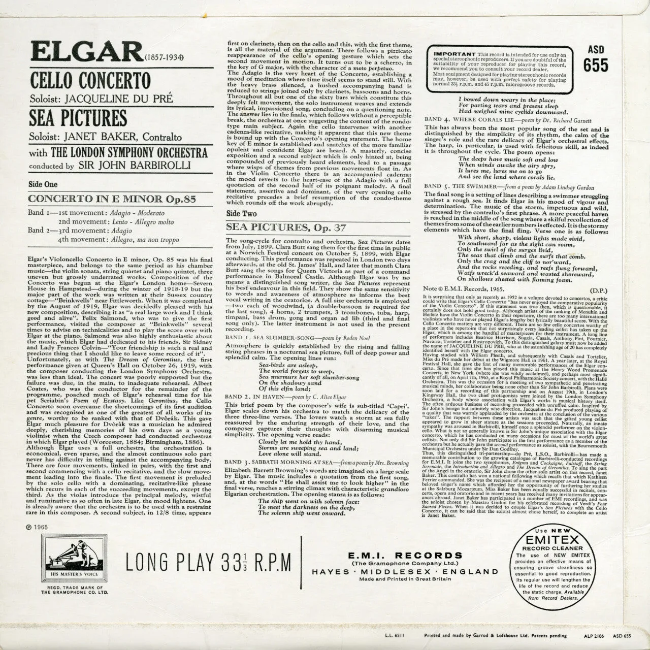 Elgar Cello Concerto Sea Pictures masterband Du Pré