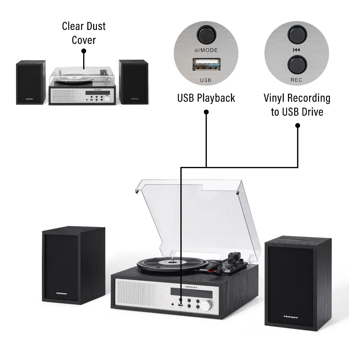 Crosley Sloane skivspelare svart remdrift bluetooth