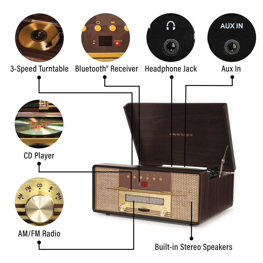 Crosley Rhapsody 7-i-1 skivspelare mahogny CD