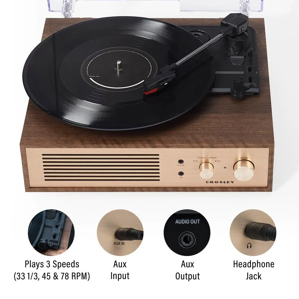 Crosley Miles skivspelare valnöt med radio