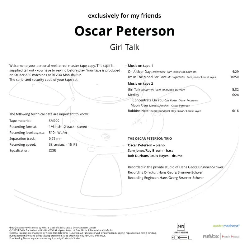 Revox Oscar Peterson Girl Talk masterband Standard Master CCIR