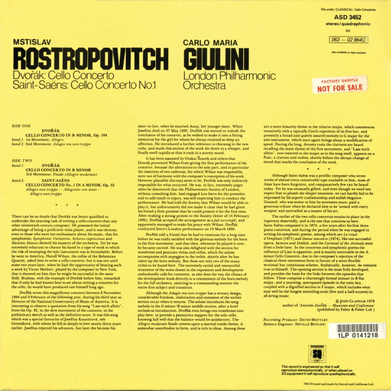 Revox Dvořák Cellokonsert masterband Rostropovich