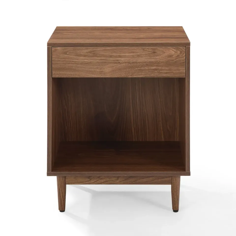 Crosley Liam sidobord vinylförvaring valnöt