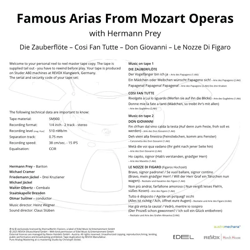 Revox Mozart Arias Hermann Prey masterband Standard Master