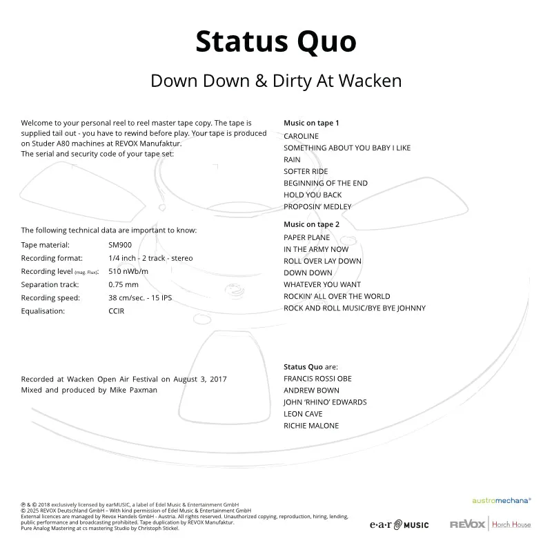 Revox Status Quo Down Down Dirty Wacken masterband