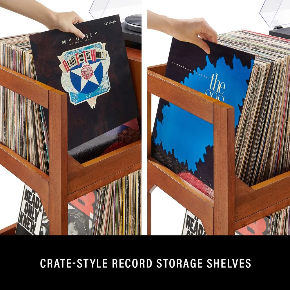 Crosley Asheville XL skivstativ valnöt med vinylförvaring