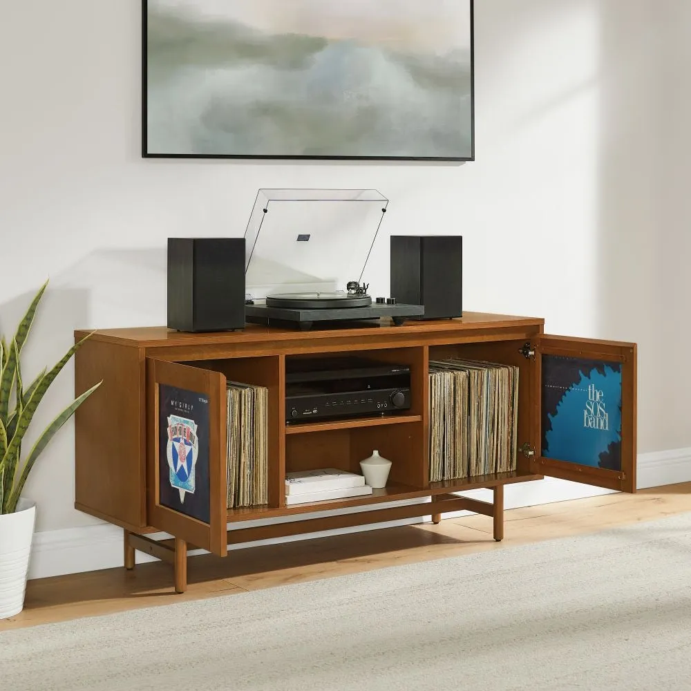 Crosley Dempsey skivspelarbänk valnöt med vinylförvaring