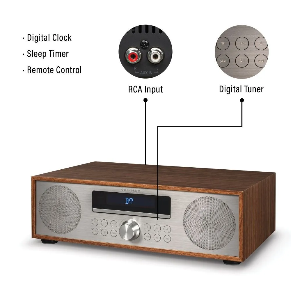 Crosley Fleetwood cd-spelare radio valnöt bluetooth
