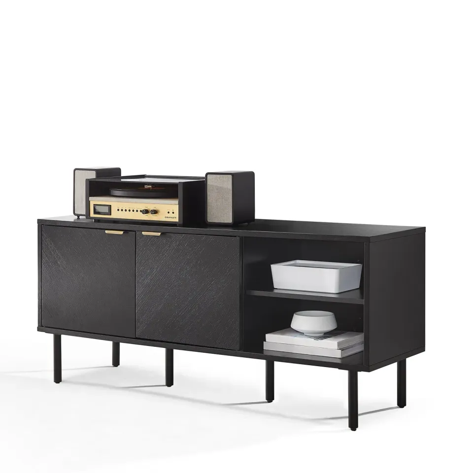 Crosley Brody vinylsideboard svart ek chevron vinylförvaring