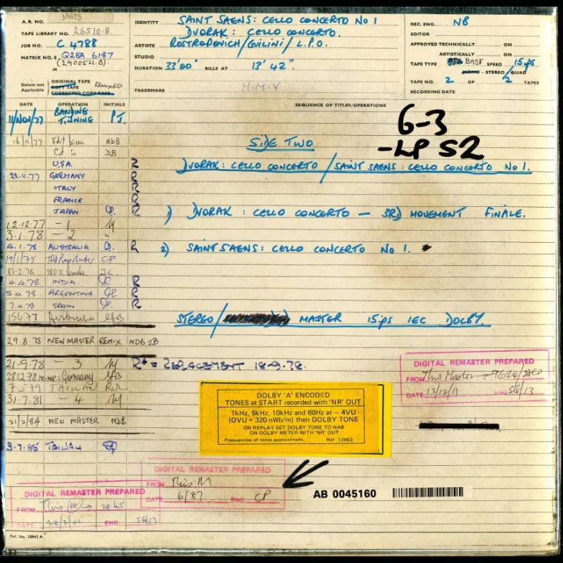 Revox Dvořák Cellokonsert masterband Rostropovich
