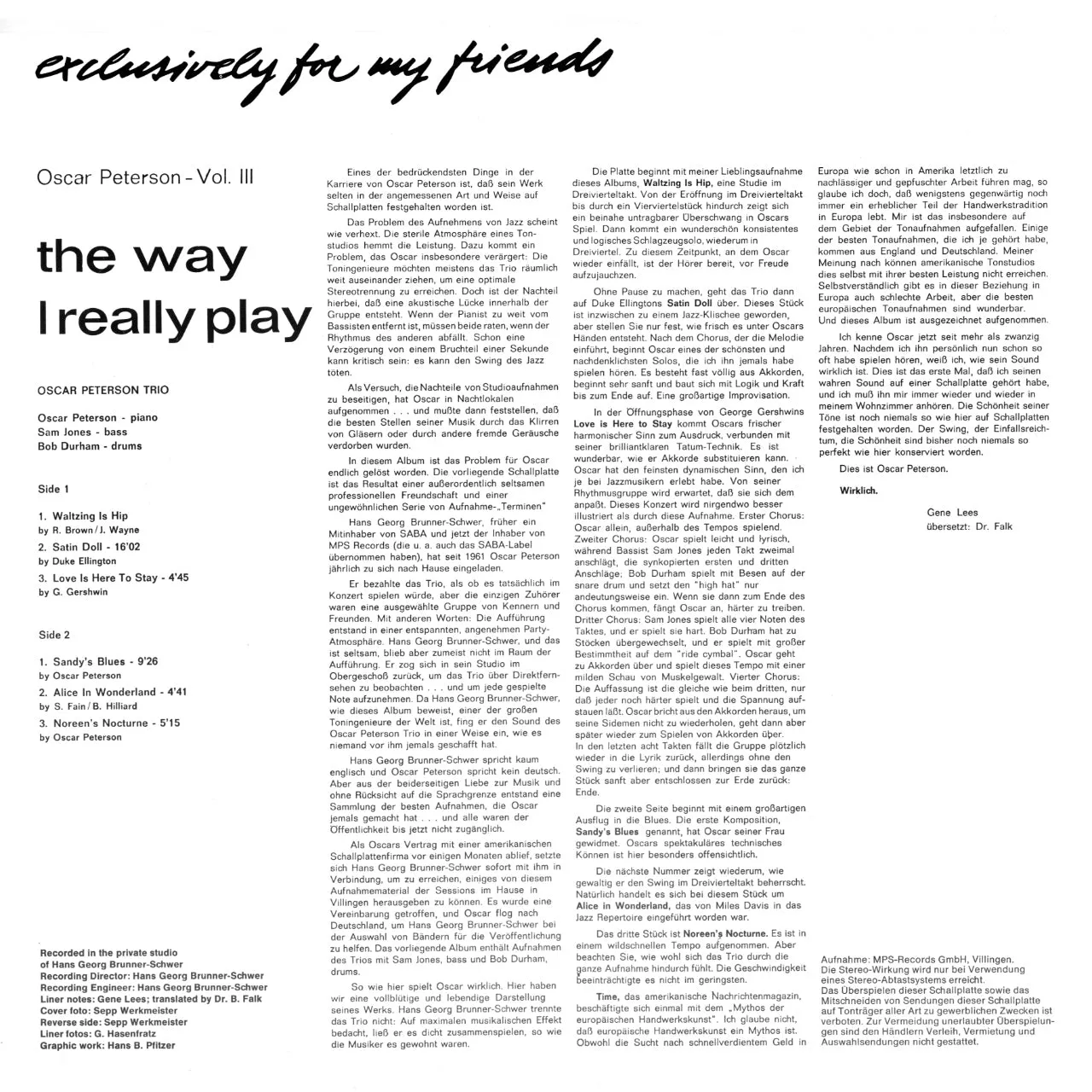 Revox Oscar Peterson Way I Really Play masterband