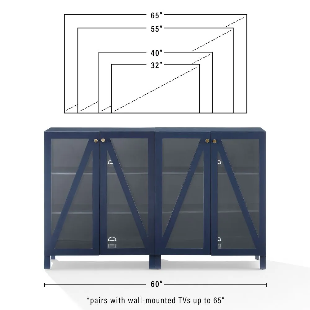 Crosley Cassai sideboard mediamöbel 2-del marinblå glas