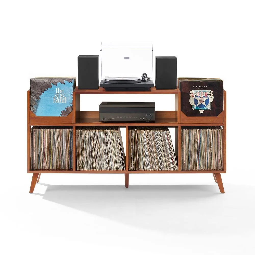 Crosley Asheville XL skivstativ valnöt med vinylförvaring