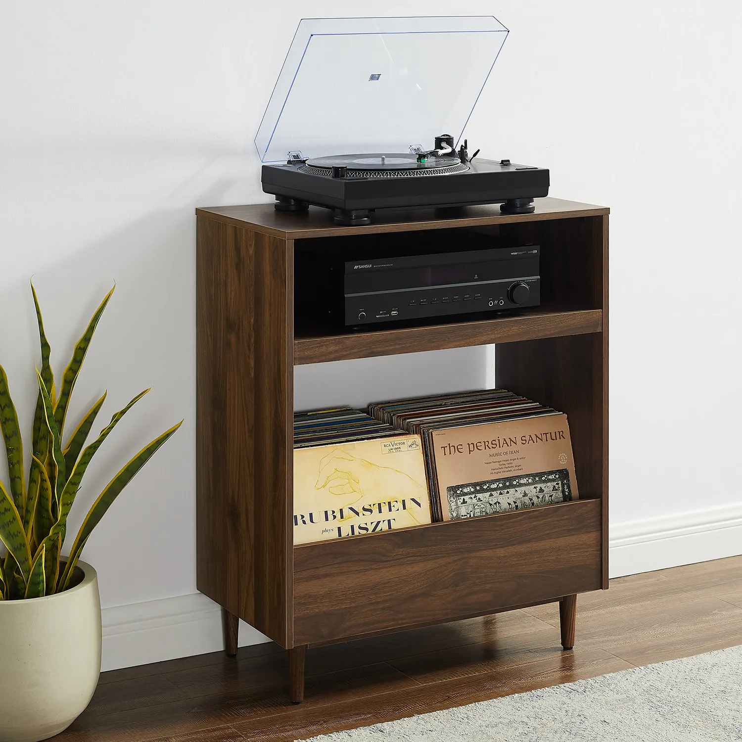 Crosley Liam skivspelarbänk valnöt svart bläddring