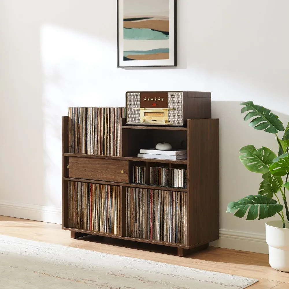 Crosley Dylan skivspelarmöbel valnöt vinylförvaring