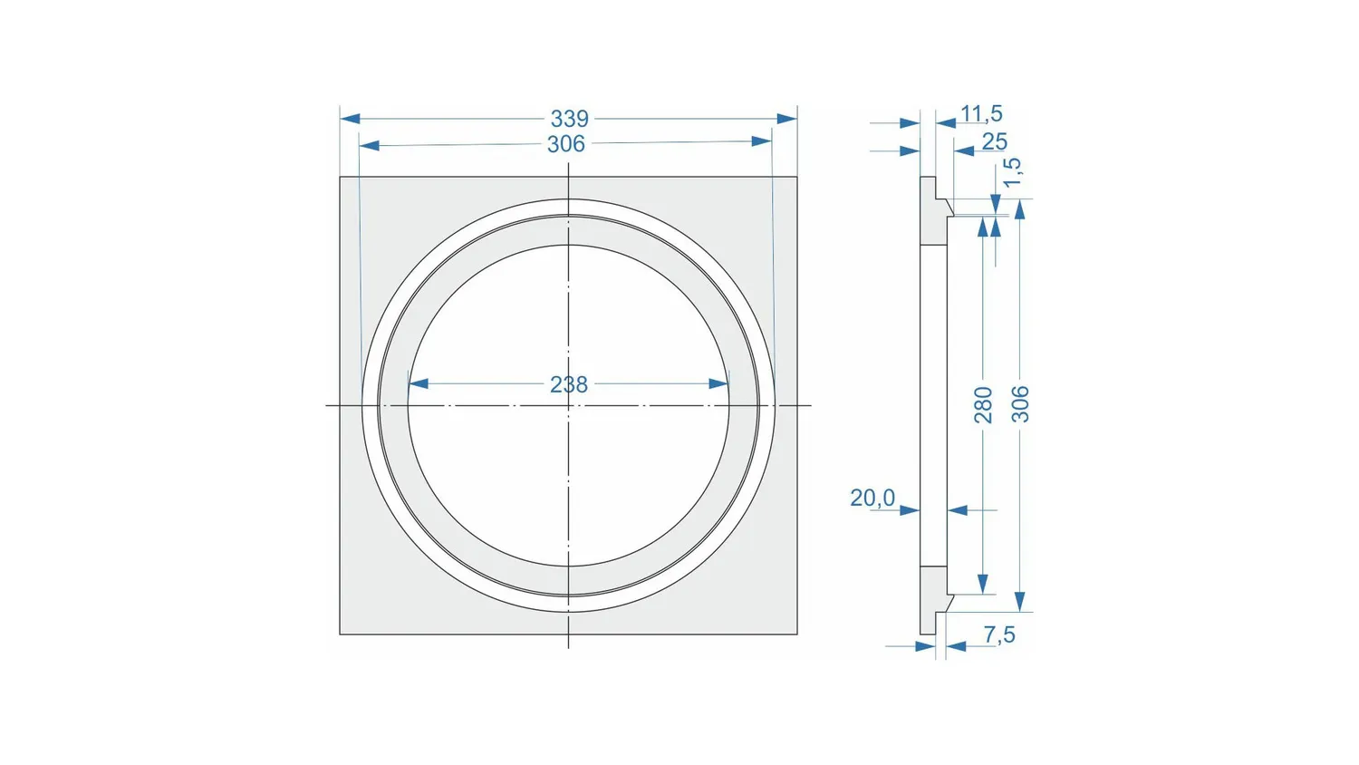 Revox Trimless monteringssats I82 infälld 339mm
