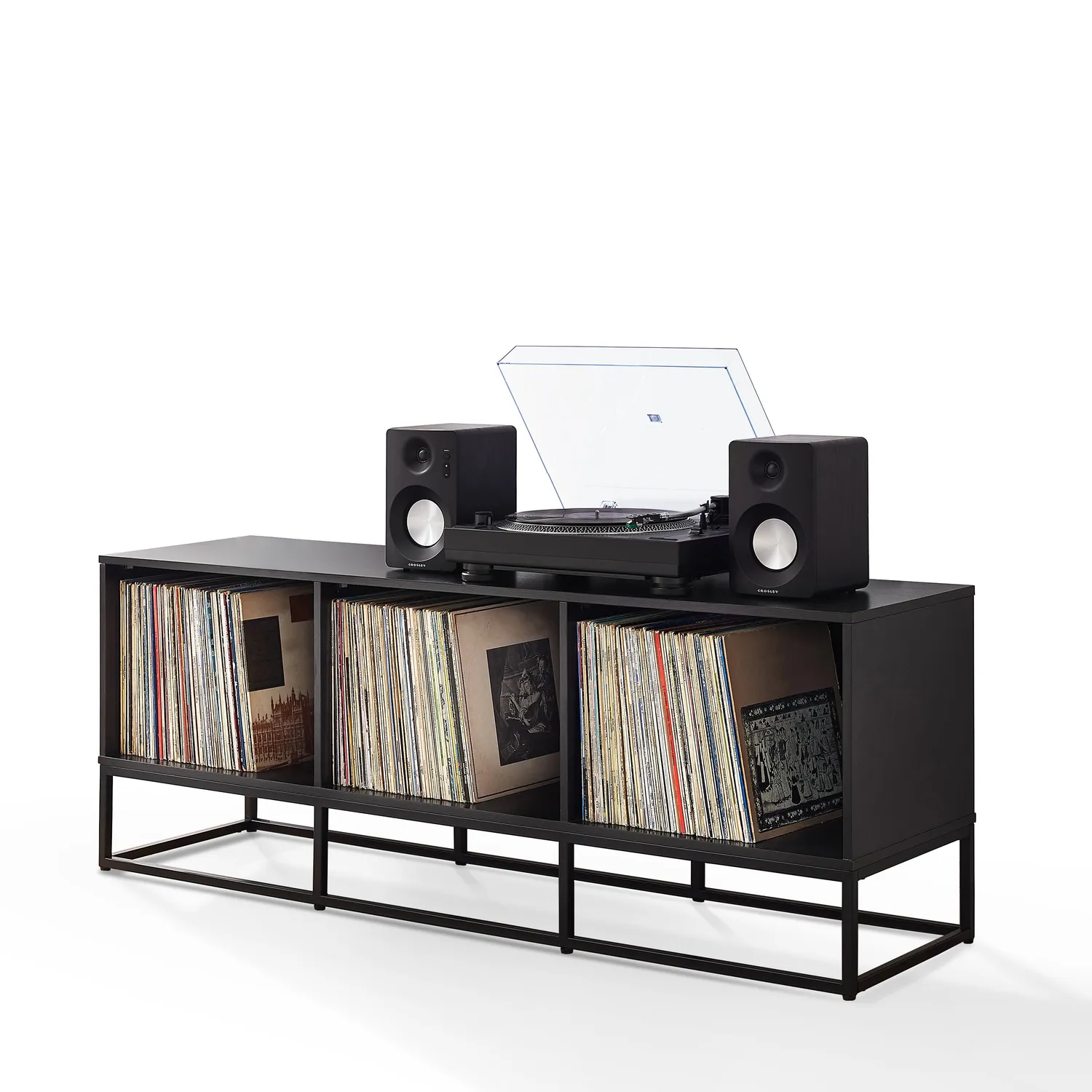 Crosley Enzo Large mediabänk för vinyl Svart trä