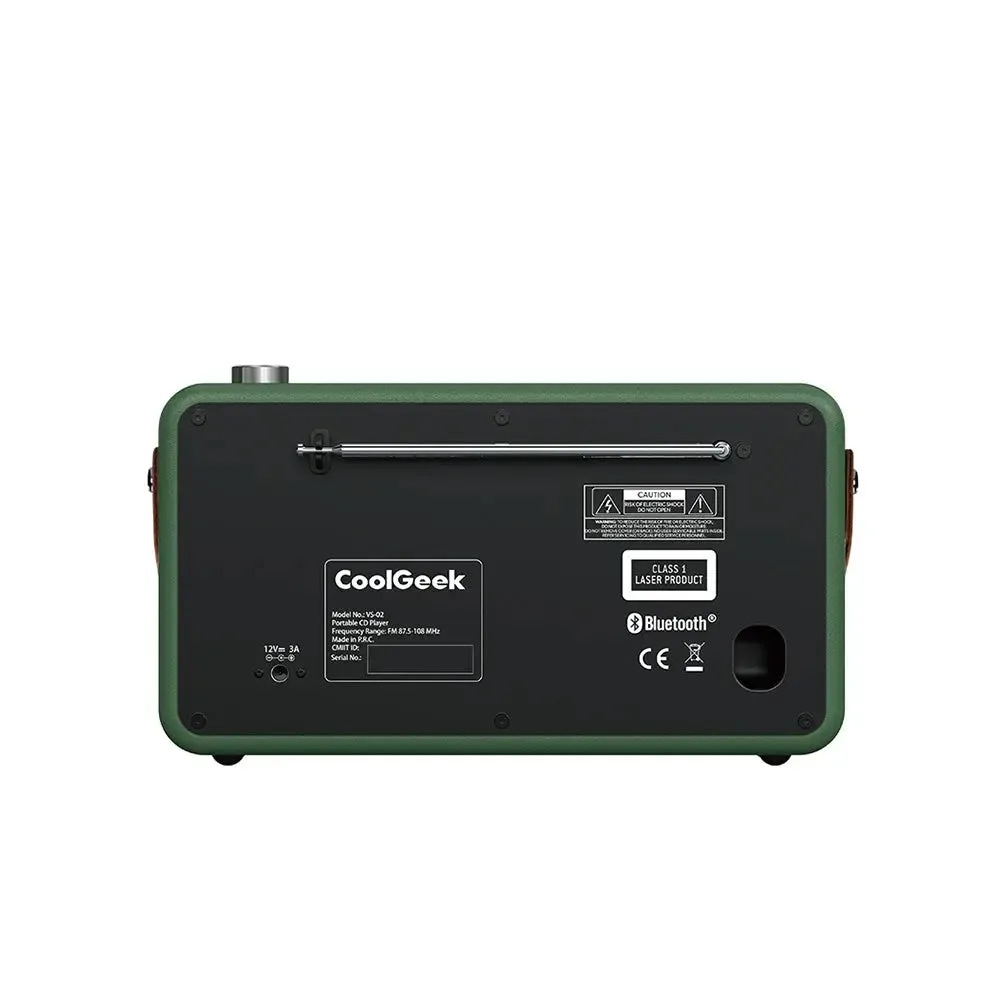 CoolGeek VS-02 bärbar cd-spelare grön FM Bluetooth