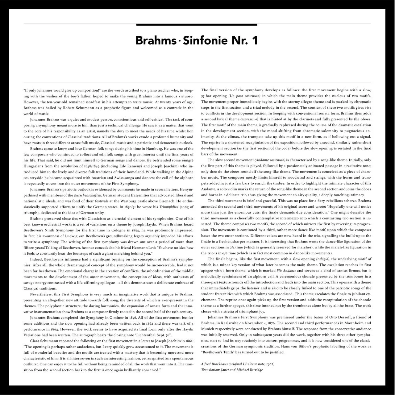 Revox Johannes Brahms Symphony No. 1 masterband Standard Master