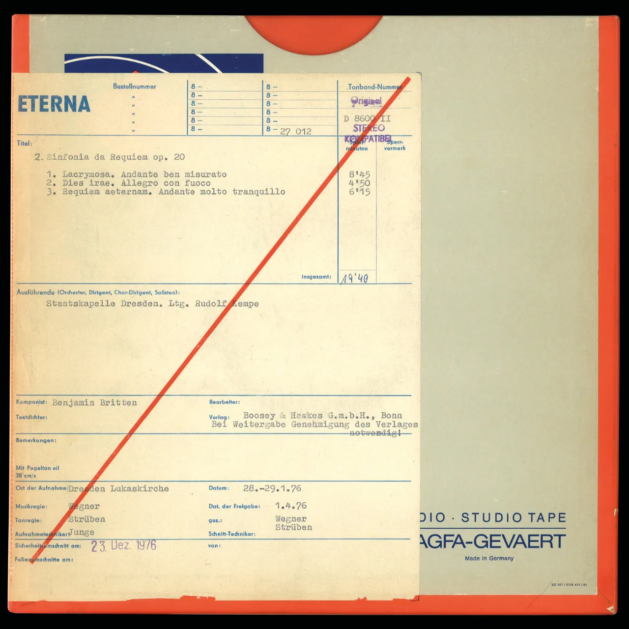 Revox Kempe Stravinsky Britten masterband 1/4 tum