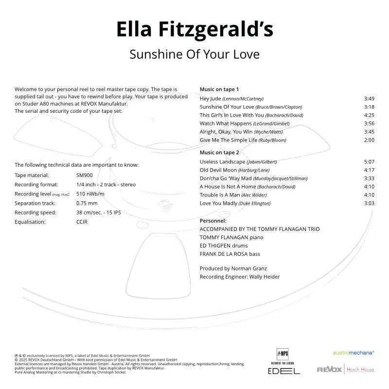 Revox Ella Fitzgerald Sunshine masterband Studio Master