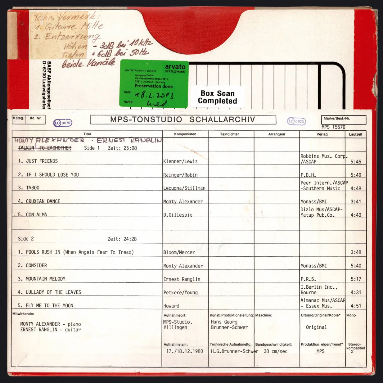 Revox Monty Alexander Ranglin Untitled masterband studio
